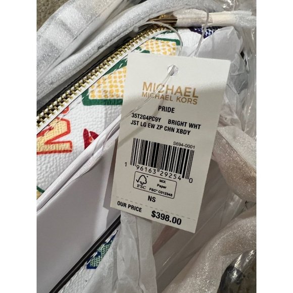 Michael Kors MK Jet Set Large Chain Logo Crossbody - Bright White - Picture 11 of 11